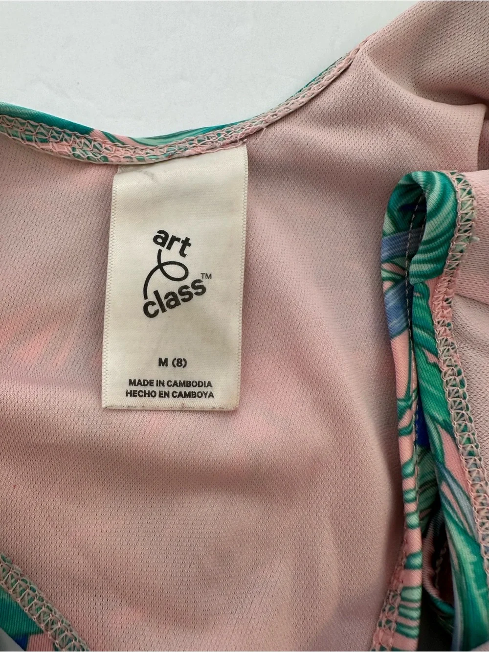 Art Class Pink Swimsuit with Tropical Green Trim, Size M(8)